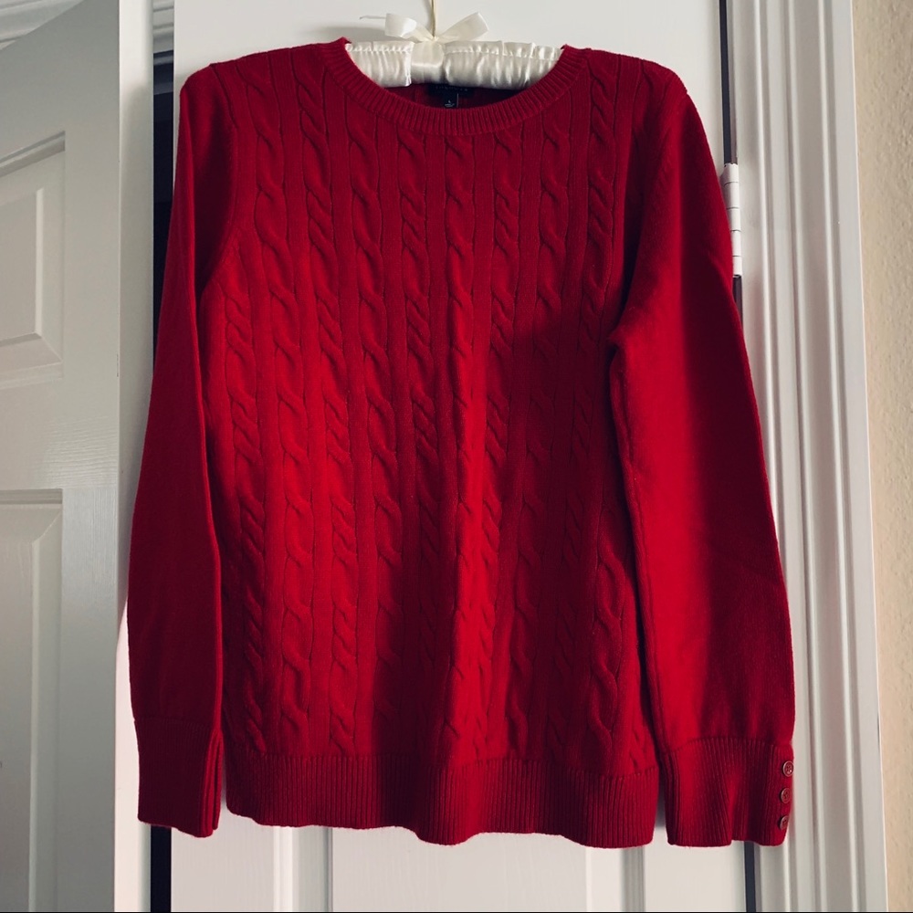 TALBOTS Red Cable Knit Sweater w/buttons
